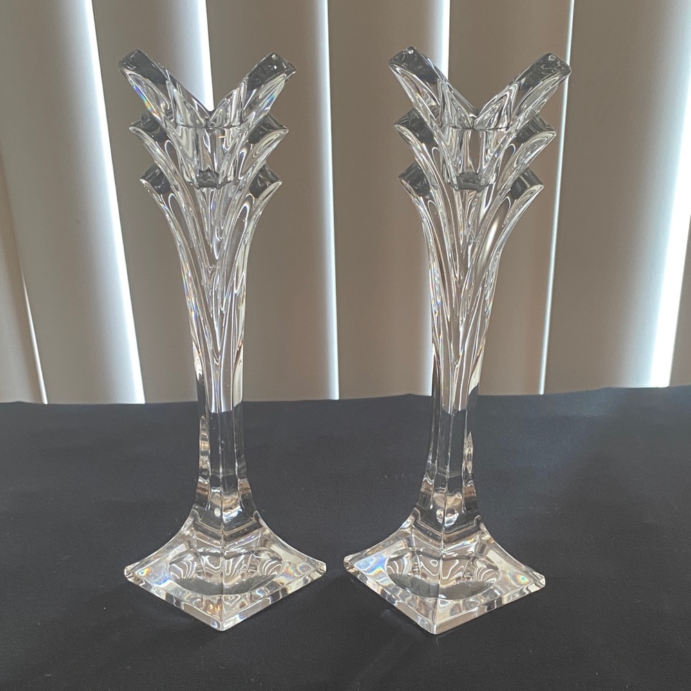 Mikasa “Deco” Crystal Candle Holders Fluted Design 8inH set of 2